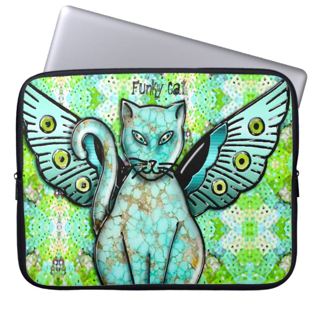 Funky Cats - Aqua - Personalisiert Laptopschutzhülle (Vorderseite)