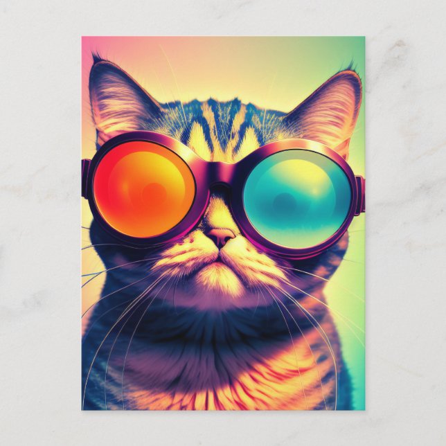 Funky Cat's Psychedelic Acid Dream World Postkarte (Vorderseite)