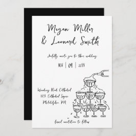 Funky Champagnerturm Save the Date Hochzeit Einladung