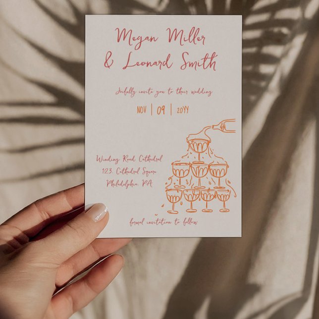 Funky Champagnerturm Save the Date Hochzeit Einladung (Von Creator hochgeladen)