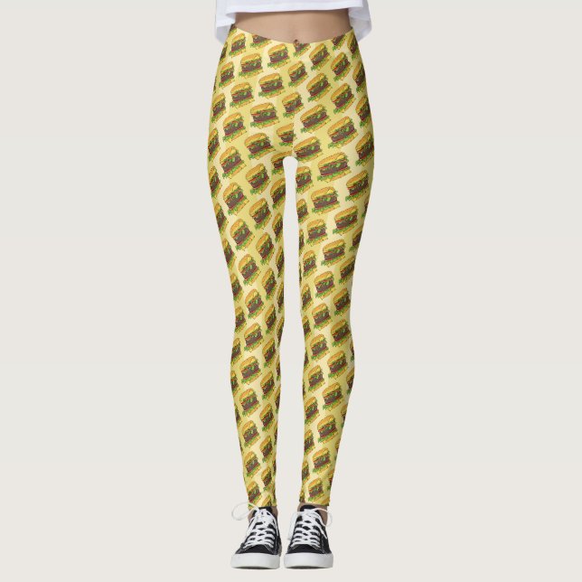 Funky Cheeseburger Strickschnelles Burger Print Leggings (Vorderseite)