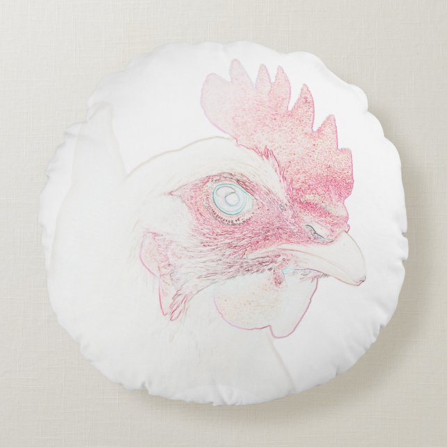 Funky Chicken Hen Rooster Head Rundes Kissen (Vorderseite)