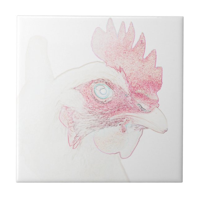 Funky Chicken Hen Rooster Head Sketch Fliese (Vorderseite)