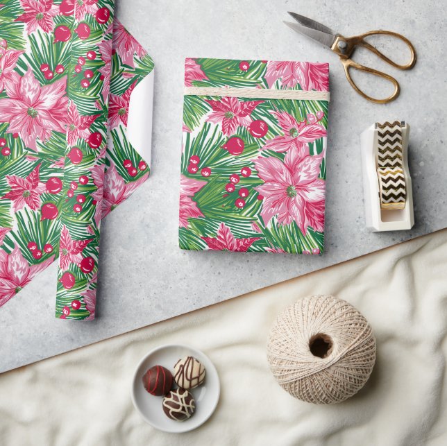 Funky Christmas Foliage Patterned  Geschenkpapier (Kunsthandwerk)