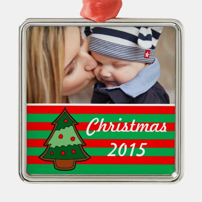 Funky Christmas Tree and Stripes Ornament Aus Metall (Vorne)