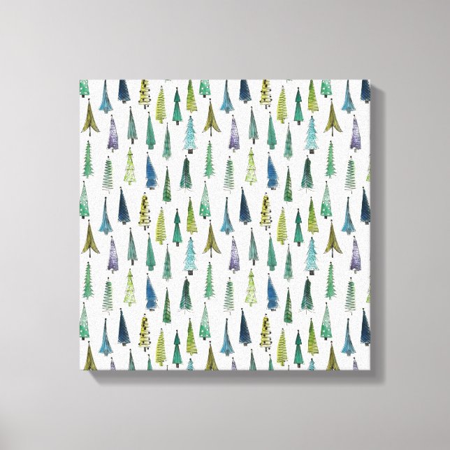 Funky Christmas Trees (Niedliche Illustrierte Kuns Leinwanddruck (Vorderseite)