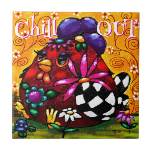 Funky Chunky Floral Chicken Personalisiert Fliese