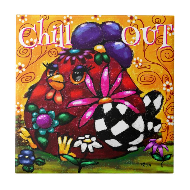 Funky Chunky Floral Chicken Personalisiert Fliese (Vorderseite)