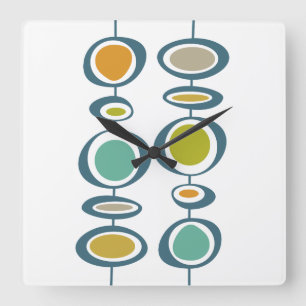 Funky Circles Mid Century Modern Bunt Retro Quadratische Wanduhr