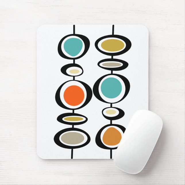 Funky Circles Turquoise Orange Black Mid Century Mousepad (Mit Mouse)