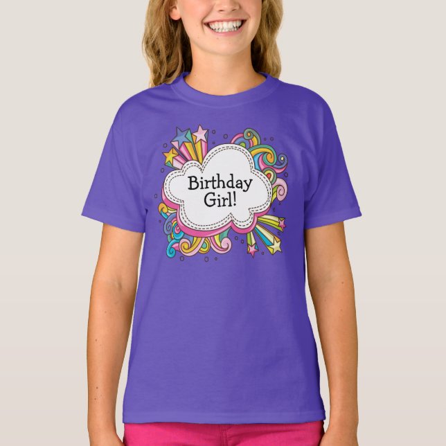 Funky Cloud Birthday Girl Ringer T - Shirt (Vorderseite)