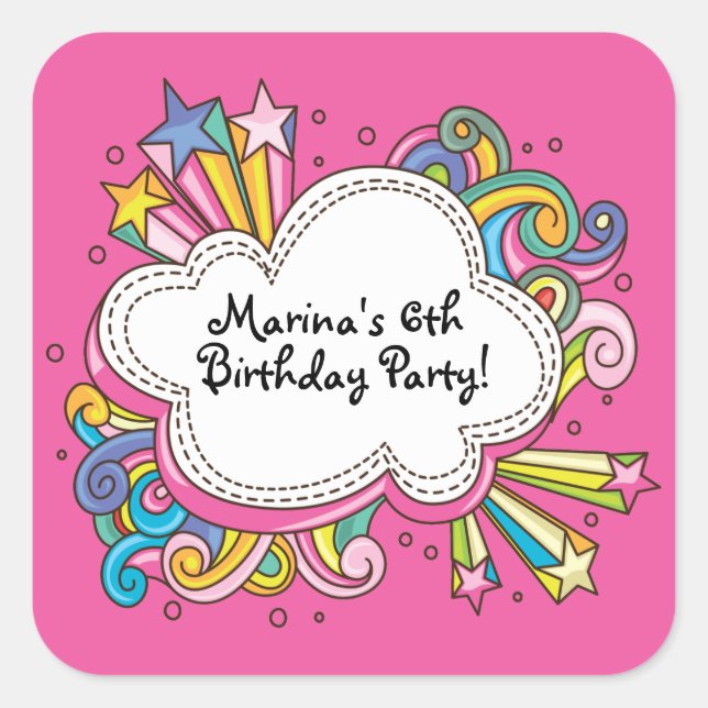 Funky Cloud Birthday Party Sticker (Vorderseite)