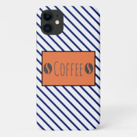 Funky Coffee Beans Blue White Stripes