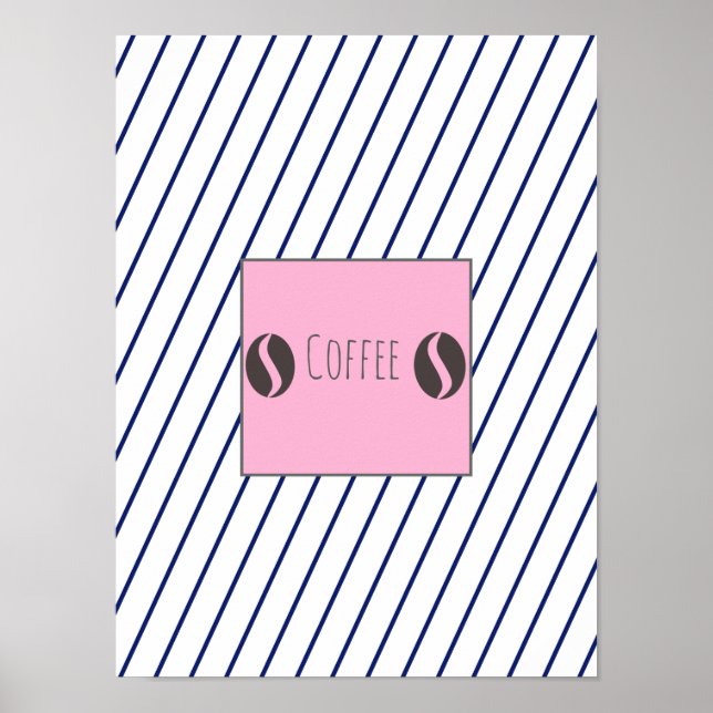 Funky Coffee Beans Plate Blue Stripes Poster (Vorne)