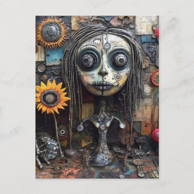 Funky Colorful Assemblage Mixed Media Collage Postkarte (Vorderseite)