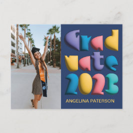 Funky Colorful Balloon Calligraphy Graduate Party Einladungspostkarte
