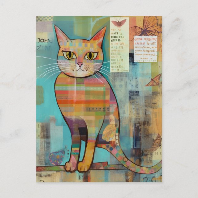 Funky Colorful Cat Collage Postkarte (Vorderseite)