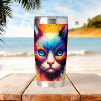 Funky Colorful Cat Illustration  Thermobecher