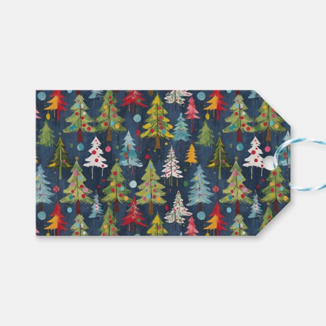 Funky Colorful Christmas Trees Geschenkanhänger (Vorderseite (Horizontal))