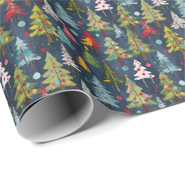 Funky Colorful Christmas Trees Geschenkpapier (Rolleneckpunkt)