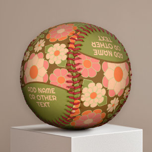 Funky Colorful Earthy Floral Pattern - Monogram Baseball