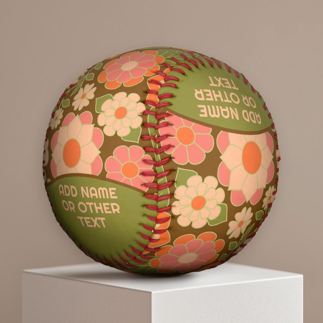 Funky Colorful Earthy Floral Pattern - Monogram Baseball (Von Creator hochgeladen)