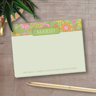 Funky Colorful Pastell Floral Pattern - Monogramm Post-it Klebezettel