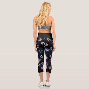 Funky Colorful Snowflakes Pattern Capri Leggings