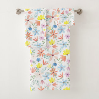 Funky Colorful Watercolor Floral Pattern Badhandtuch Set