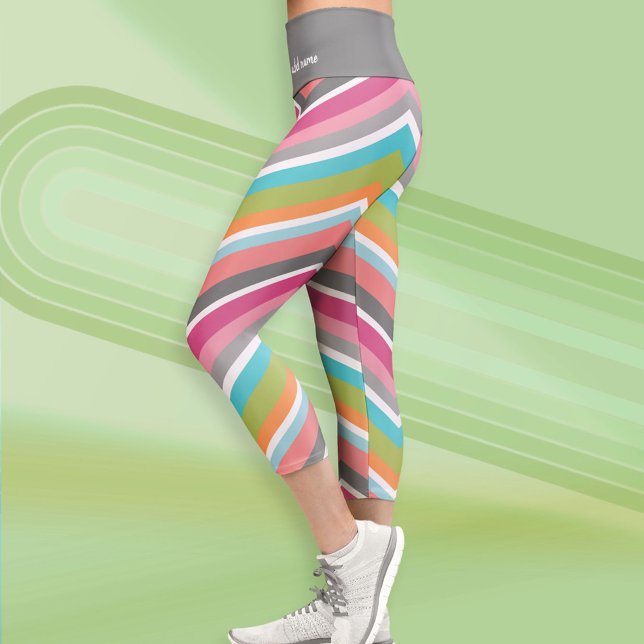 Funky Colorful Zickzack Patches Name Capri Leggings (Custom Leggings)
