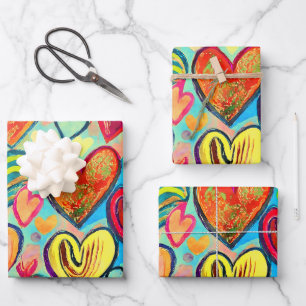 Funky Colors Heart Pattern Mix Geschenkpapier Set