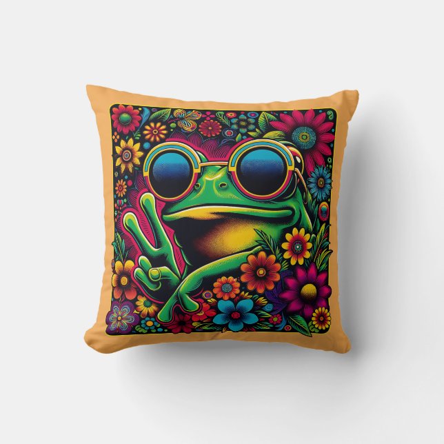 Funky Cool Frog Peace Sign Kissen (Vorderseite)