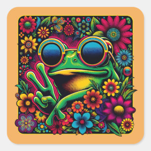 Funky Cool Frog Peace Sign Quadratischer Aufkleber