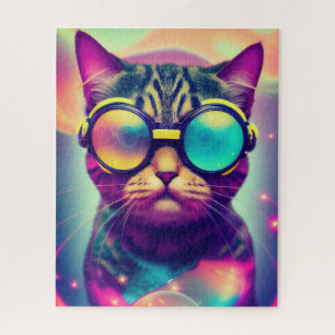 Funky Cool Psychedelic Goggles Cat Puzzle