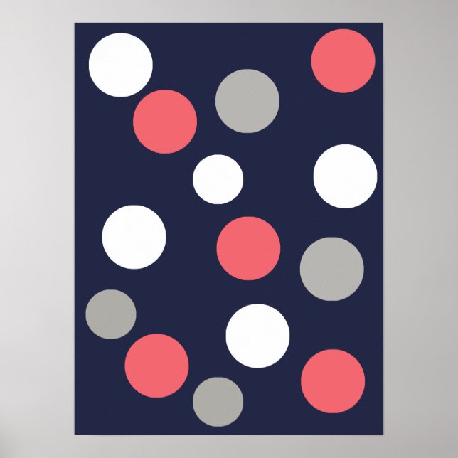 Funky Coral Pink White Gray Balls Circles Poster (Vorne)
