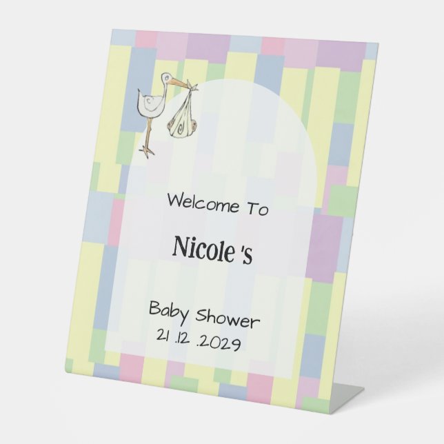 Funky Cubism Stark Delivery Baby Shower Welcome  Sockelschild (Vorderseite)