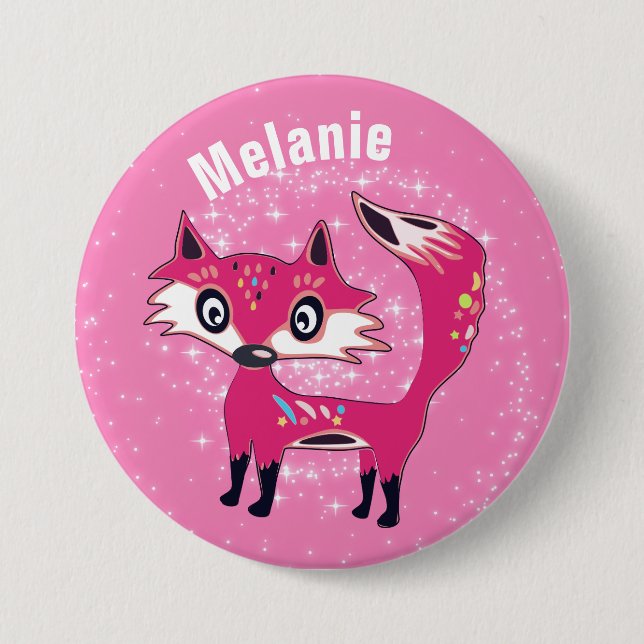 Funky Cute Rosa Fuchs Personalisiert Button (Vorderseite)