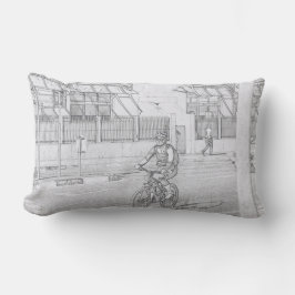 Funky Cyclist Lady Urban Sketch Throw Kissen