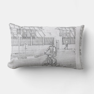 Funky Cyclist Lady Urban Sketch Throw Kissen