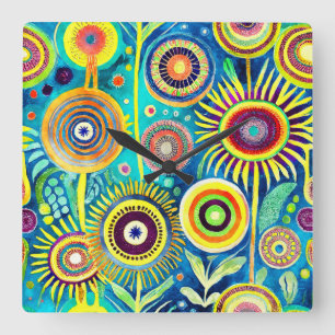 Funky Dandelons Wall Clock Quadratische Wanduhr