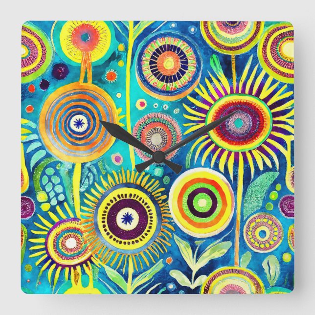 Funky Dandelons Wall Clock Quadratische Wanduhr (Vorderseite)