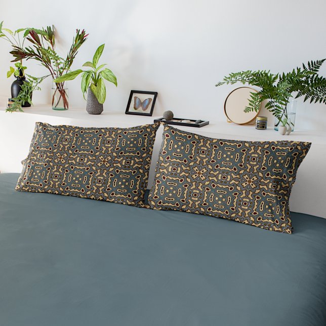 Funky Dark Aquamarin Blue Taupe Brown Bohemisch Ba Kissenbezug (Von Creator hochgeladen)