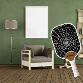 Funky Dark Halloween Spooky Spider Web Gold Arch Pickleball Schläger