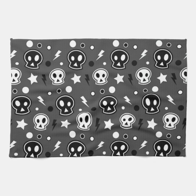 Funky Dark Skull Pattern Geschirrtuch (Horizontal)