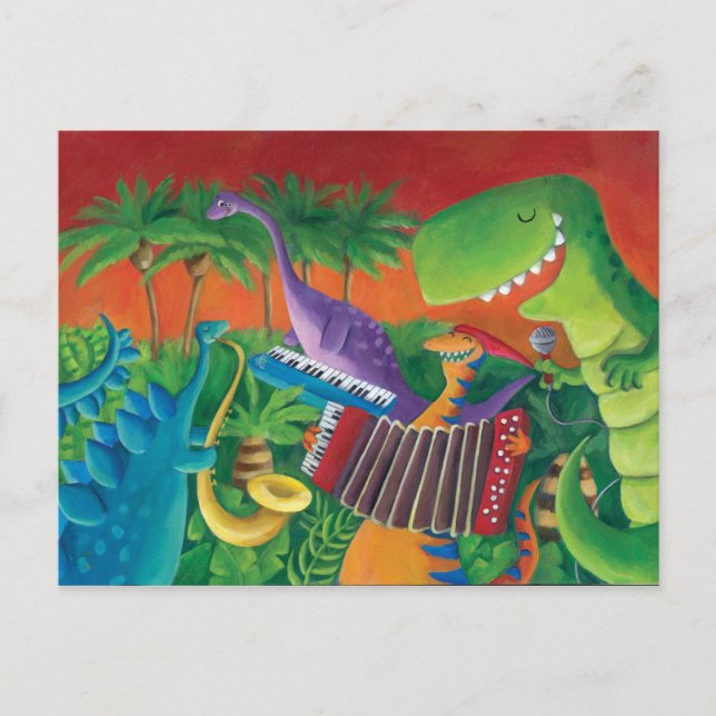 Funky Dinosaur Band Postkarte (Vorderseite)