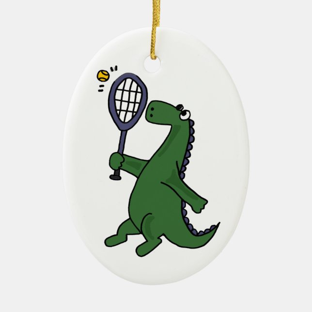Funky Dinosaurier, der Tennis-Cartoon spielt Keramikornament (Vorne)