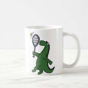 Funky Dinosaurier, der Tennis-Cartoon spielt Tasse