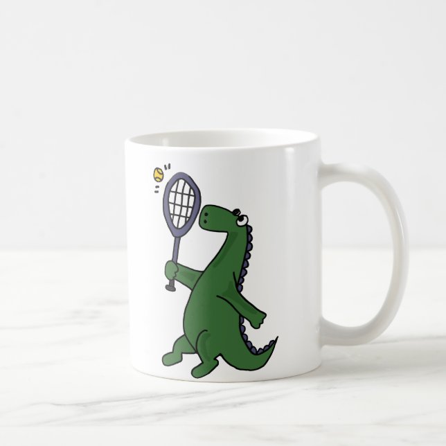 Funky Dinosaurier, der Tennis-Cartoon spielt Tasse (Rechts)