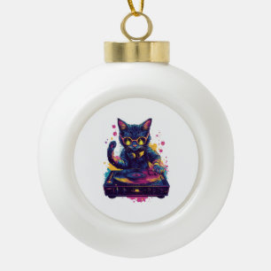 Funky DJ Cat – Retro Disco Kitty Party Keramik Kugel-Ornament