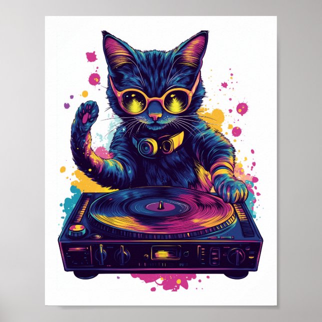 Funky DJ Cat � Retro Disco Kitty Party Poster (Vorne)